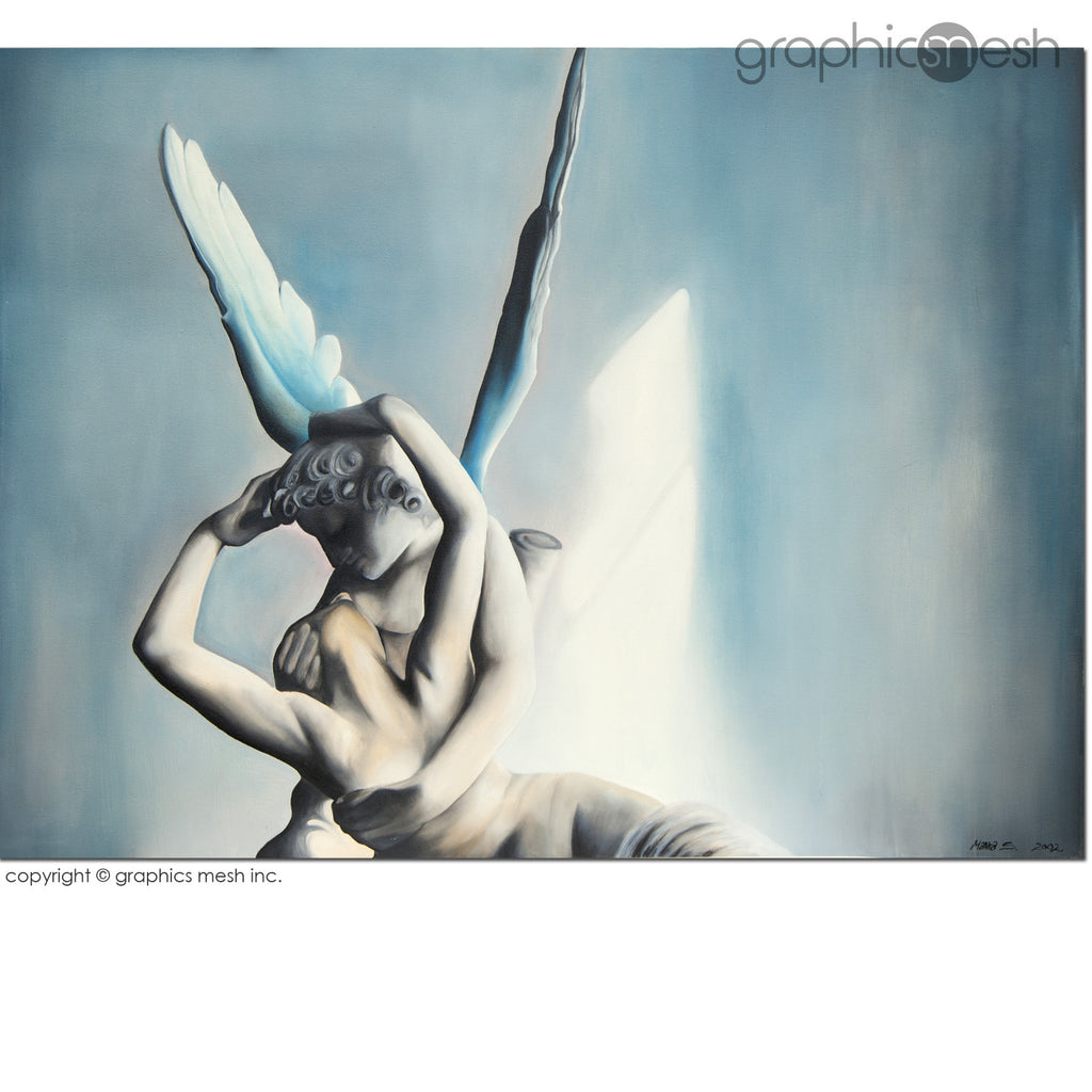 Blue Psyche Revived by Cupid's Kiss - Original Fine Art Painting - Oil on Canvas