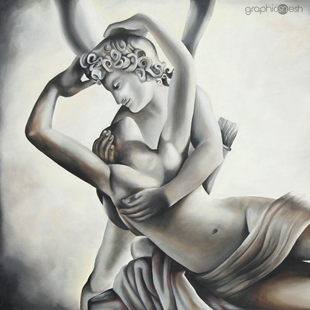 Psyche Revived by Cupid's Kiss - Original Fine Art Painting - Oil on Canvas