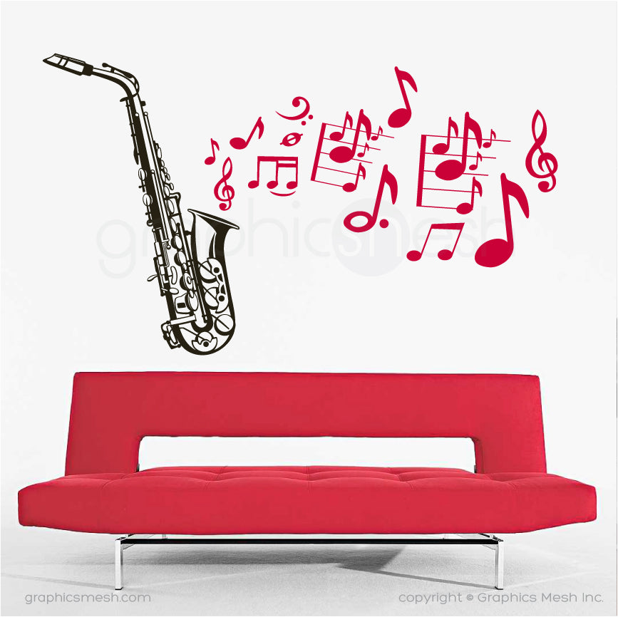 Saxophone with music notes - Wall decals