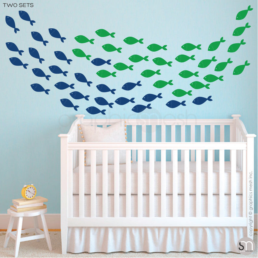 SCHOOL OF FISH - wall decals blue jeans and green