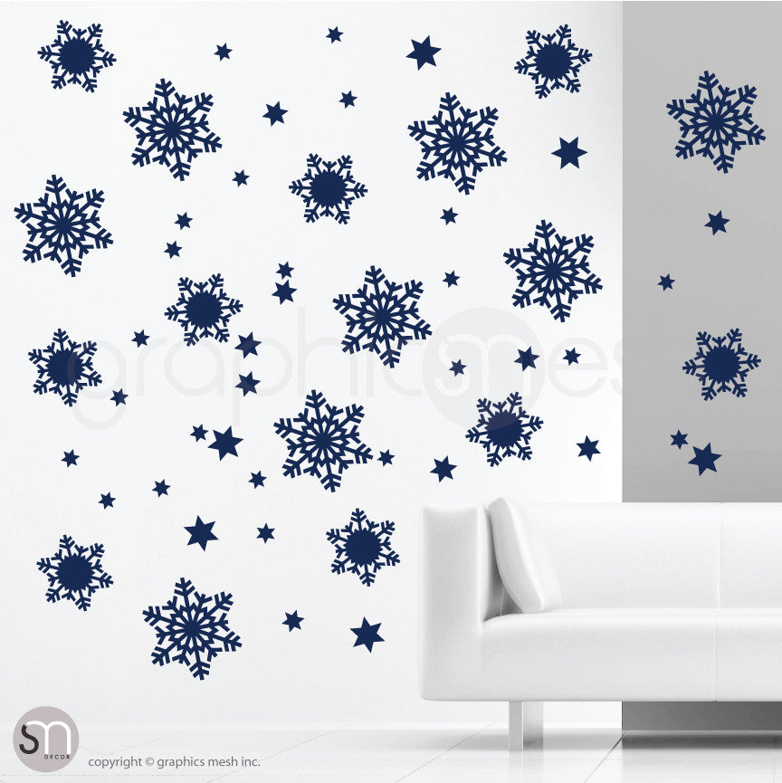 CHRISTMAS SNOWFLAKES & STARS - Holiday Wall Decals Navy