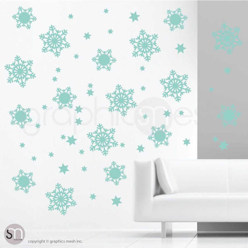 CHRISTMAS SNOWFLAKES & STARS - Holiday Wall Decals MInt