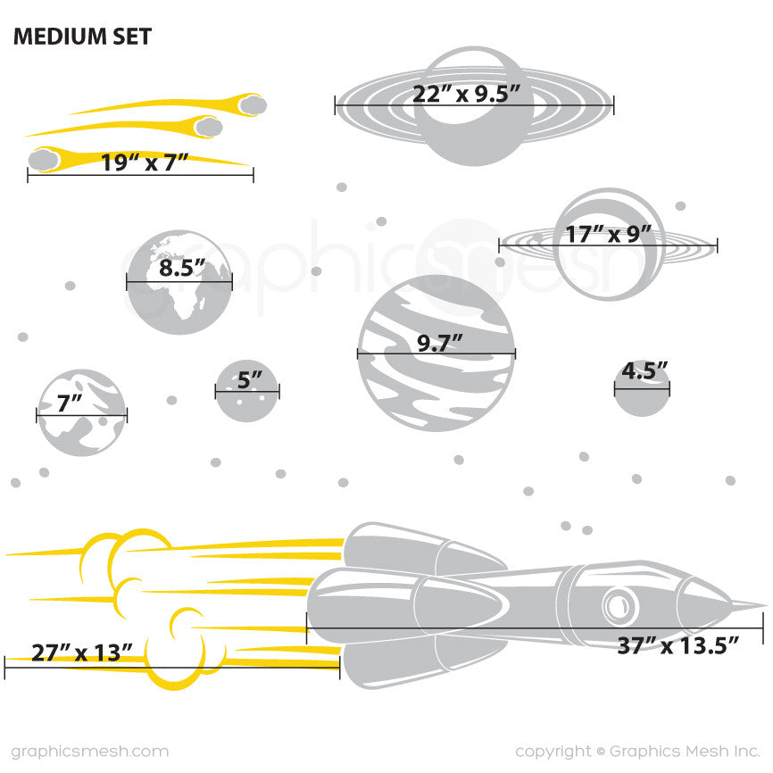 ADVENTURE IN SPACE - SOLAR SYSTEM & SPACESHIP wall decals