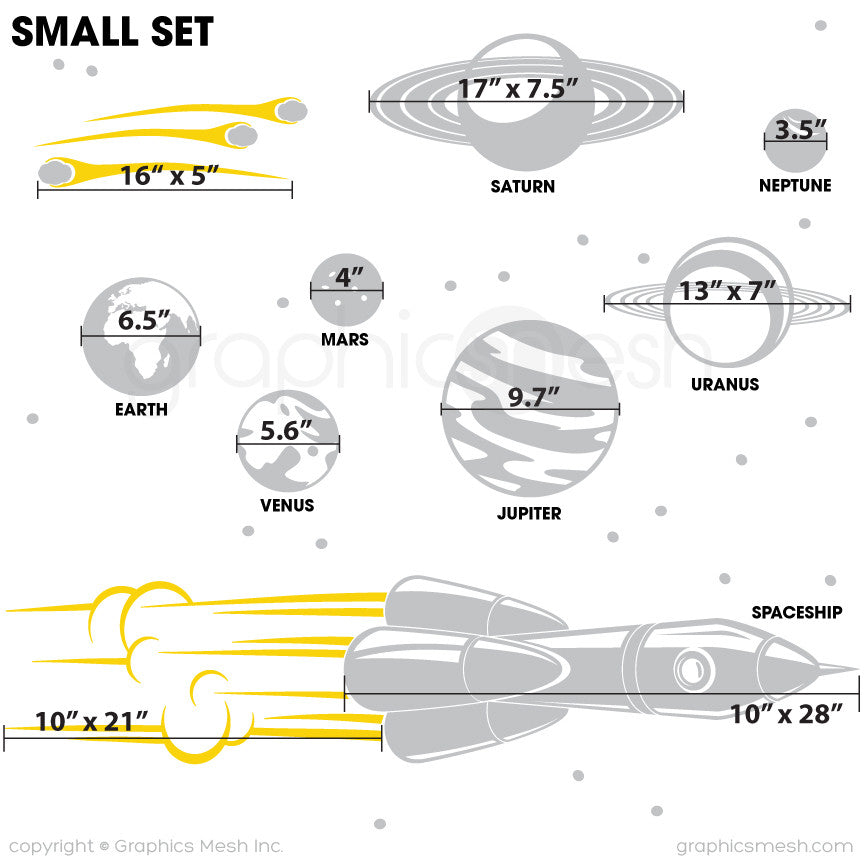 ADVENTURE IN SPACE - SOLAR SYSTEM & SPACESHIP wall decals SMALL SET