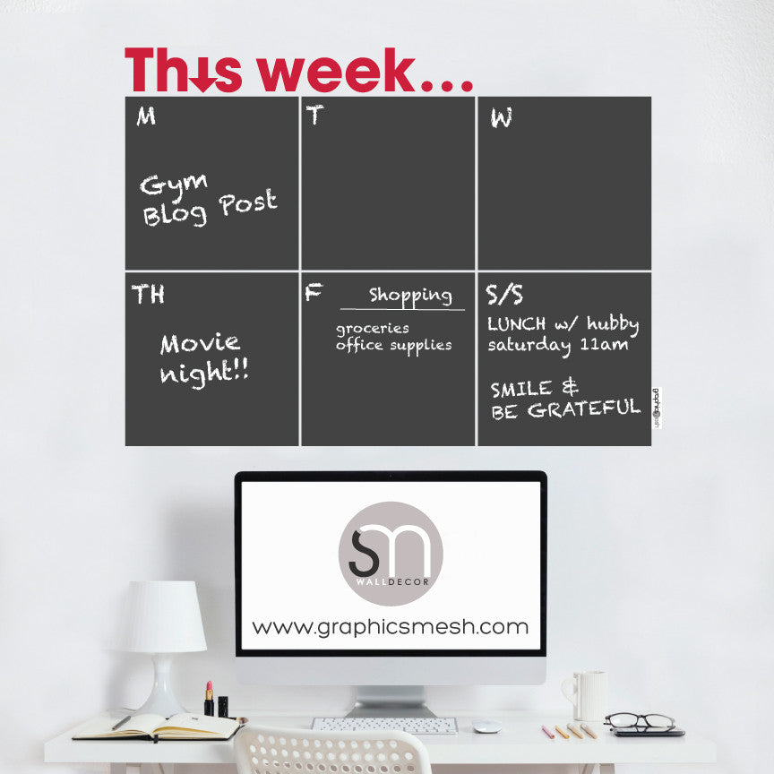 THIS WEEK... WEEKLY CALENDAR - CHALKBOARD DECALS red text
