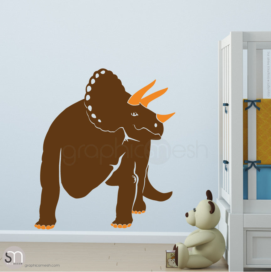 TRICERATOP DINOSAUR - wall decals  Brown and Orange
