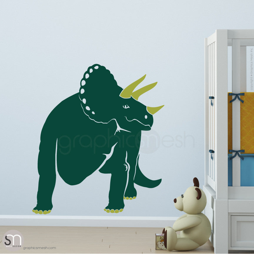 TRICERATOP DINOSAUR - wall decals  Dark Green and Olive