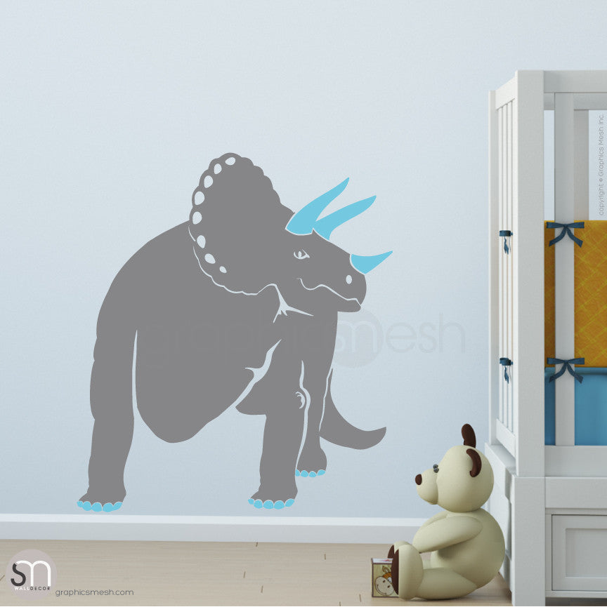 TRICERATOP DINOSAUR - wall decals  Slate and Sea Blue