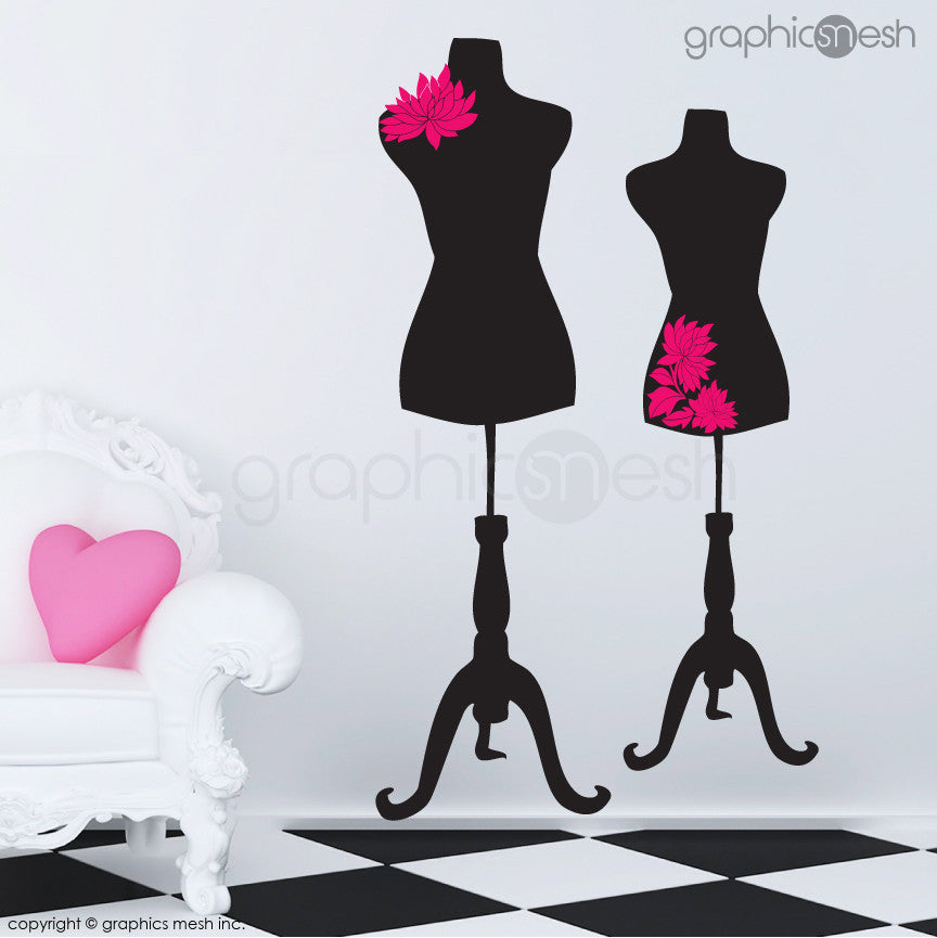 Two Mannequins for tailors with flowers - Dress form wall decals