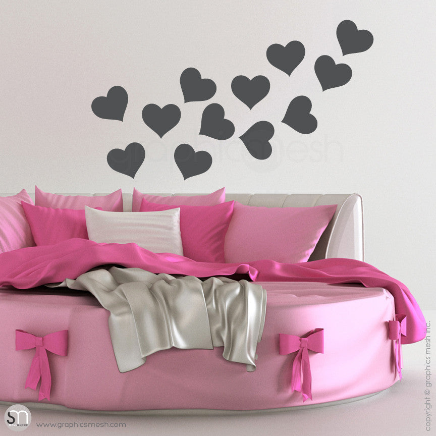 SOLID HEARTS - Wall Decals Pack dark grey
