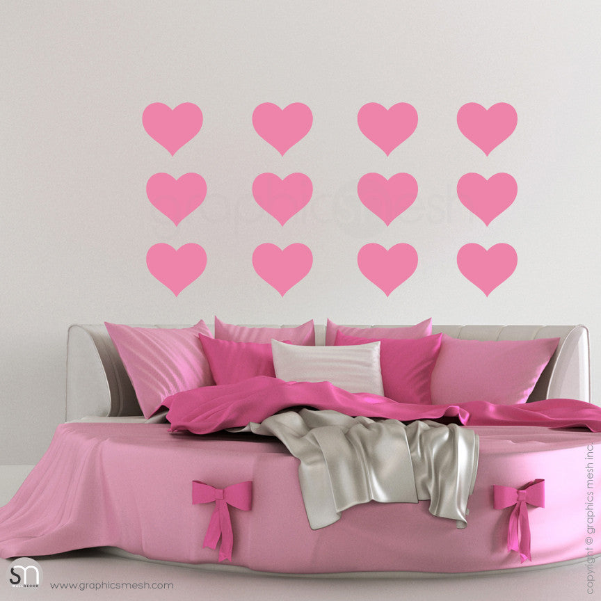 SOLID HEARTS - Wall Decals Pack pink lined up