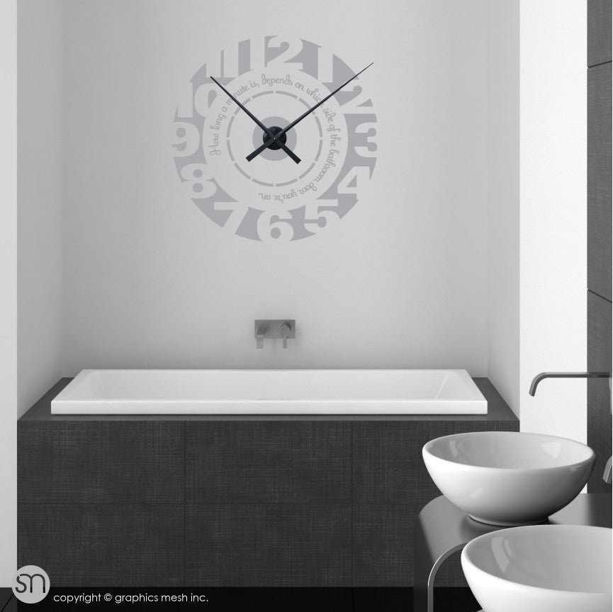 Clock wall decal with quote slate color