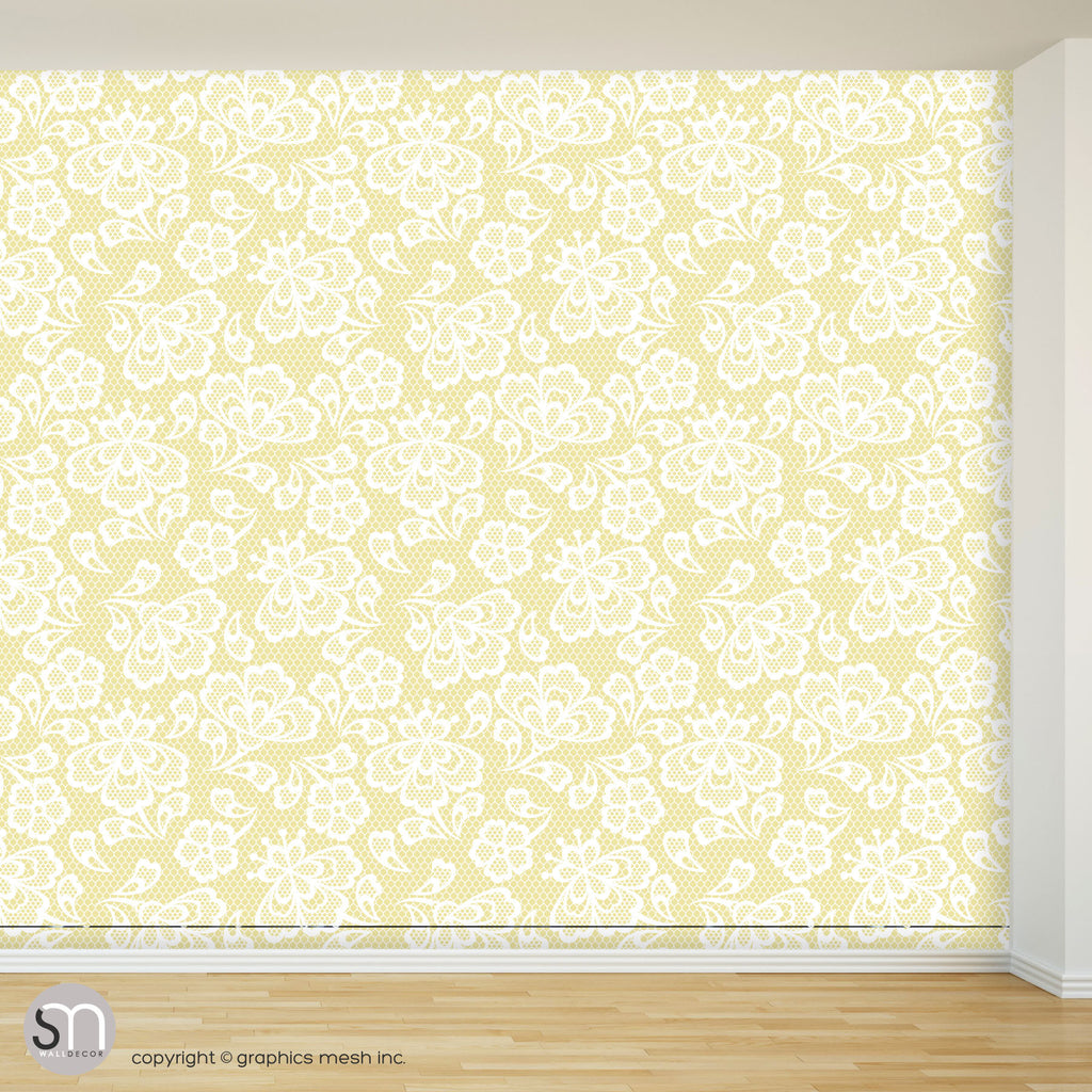 Floral Embroidery in Mellow Yellow - Peel & Stick Abstract Wallpaper