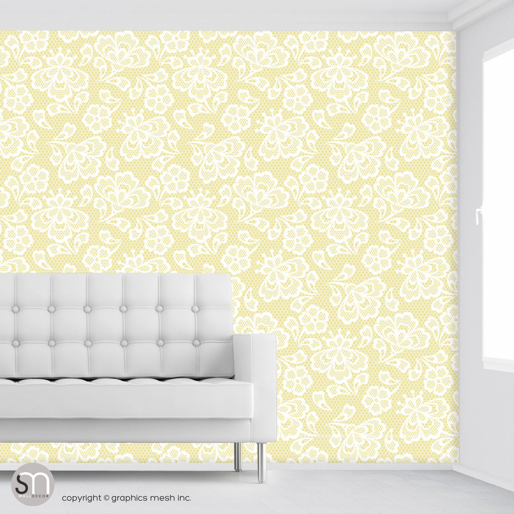 Floral Embroidery in Mellow Yellow - Peel & Stick Abstract Wallpaper
