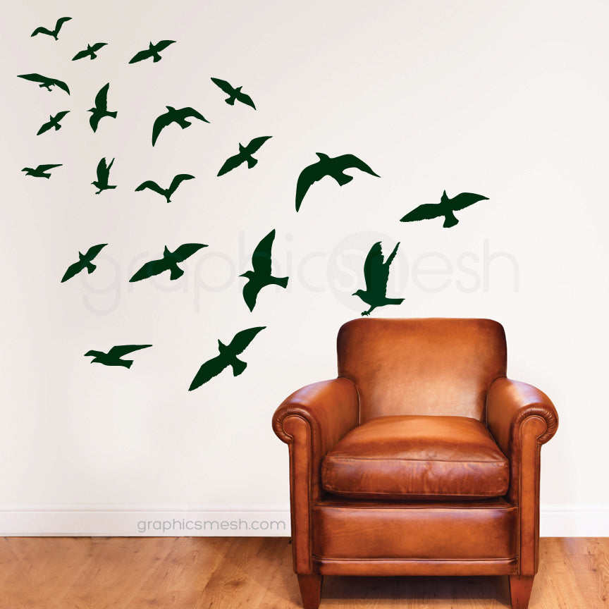 FLOCK OF BIRDS Set of 20 - wall decals