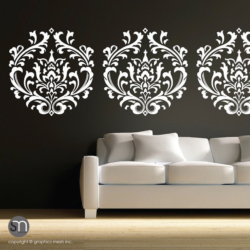 Damask shape wall decal by Graphics Mesh white