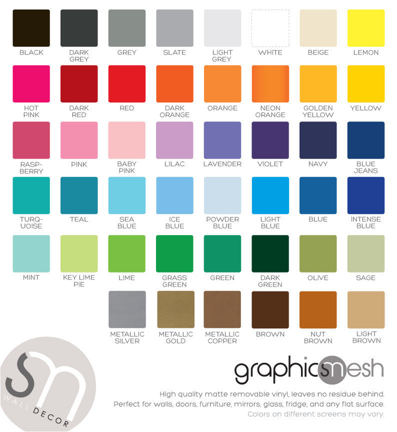 Removable wall decals color chart