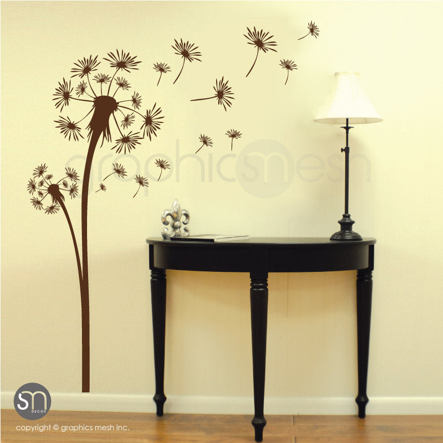 DANDELION with blowing in the wind seeds wall decals brown