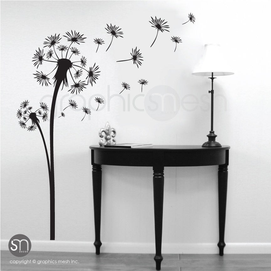 DANDELION with blowing in the wind seeds wall decals black