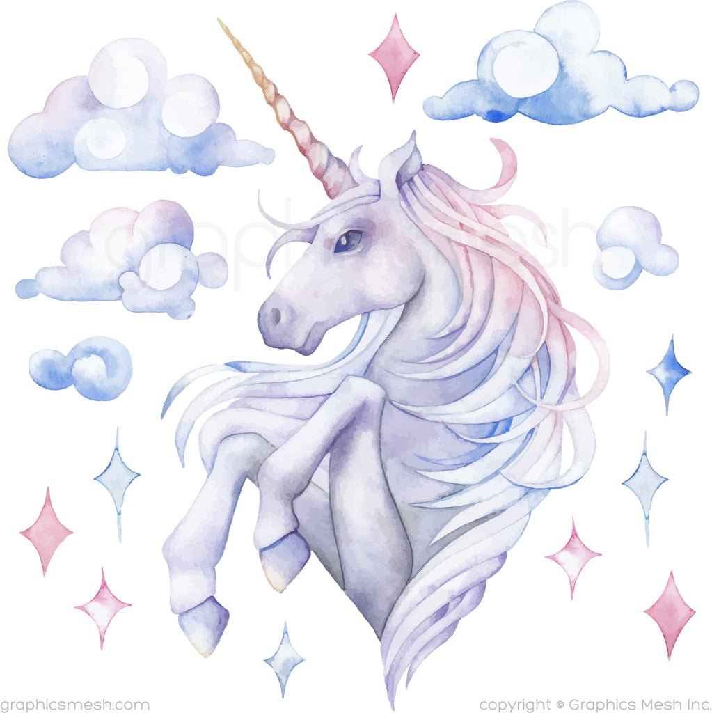 UNICORN WATERCOLOR PRINT - wall decals
